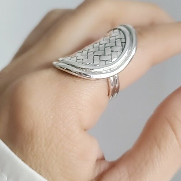 Shield Sterling Silver Ring, Women Statement Boho Chic, Bohemian Adjustable Ring - Picture 8 of 10